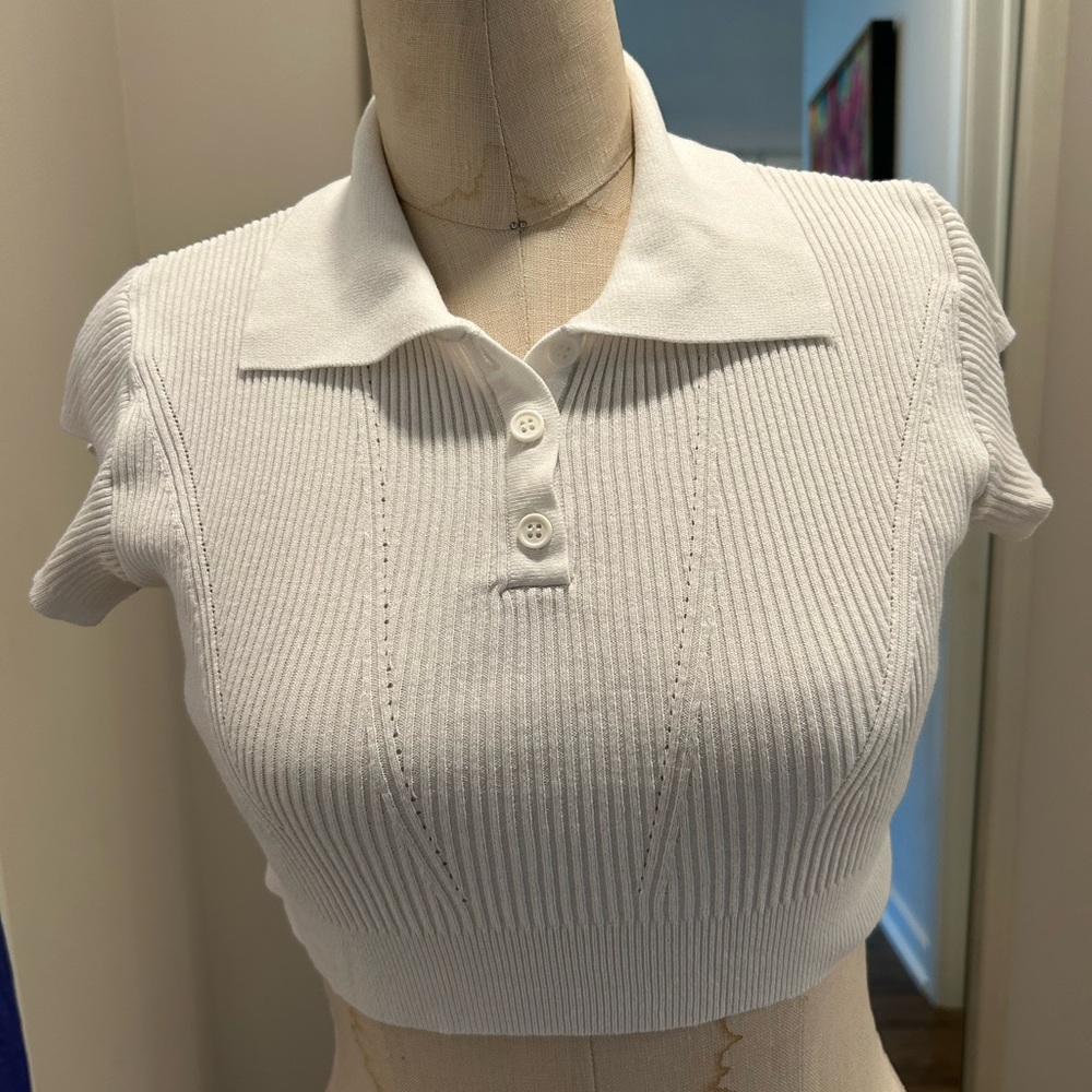 Ribbed White Cropped T-Shirt - XS